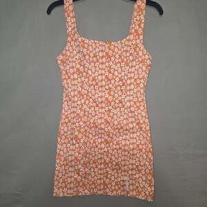 Mable Orange Daisy Floral Print Square Neck Mini Dress Size S